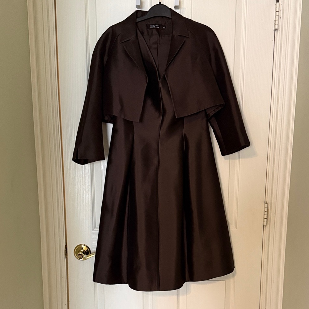 Jones New York Chocolate Brown Satin Fit-and-Flare Dress with Bolero